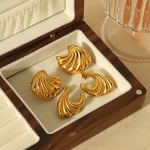 Gold color / 1 Pair Simple Series Daily Geometric Stainless Steel  Gold Color Stud Earrings Picture2